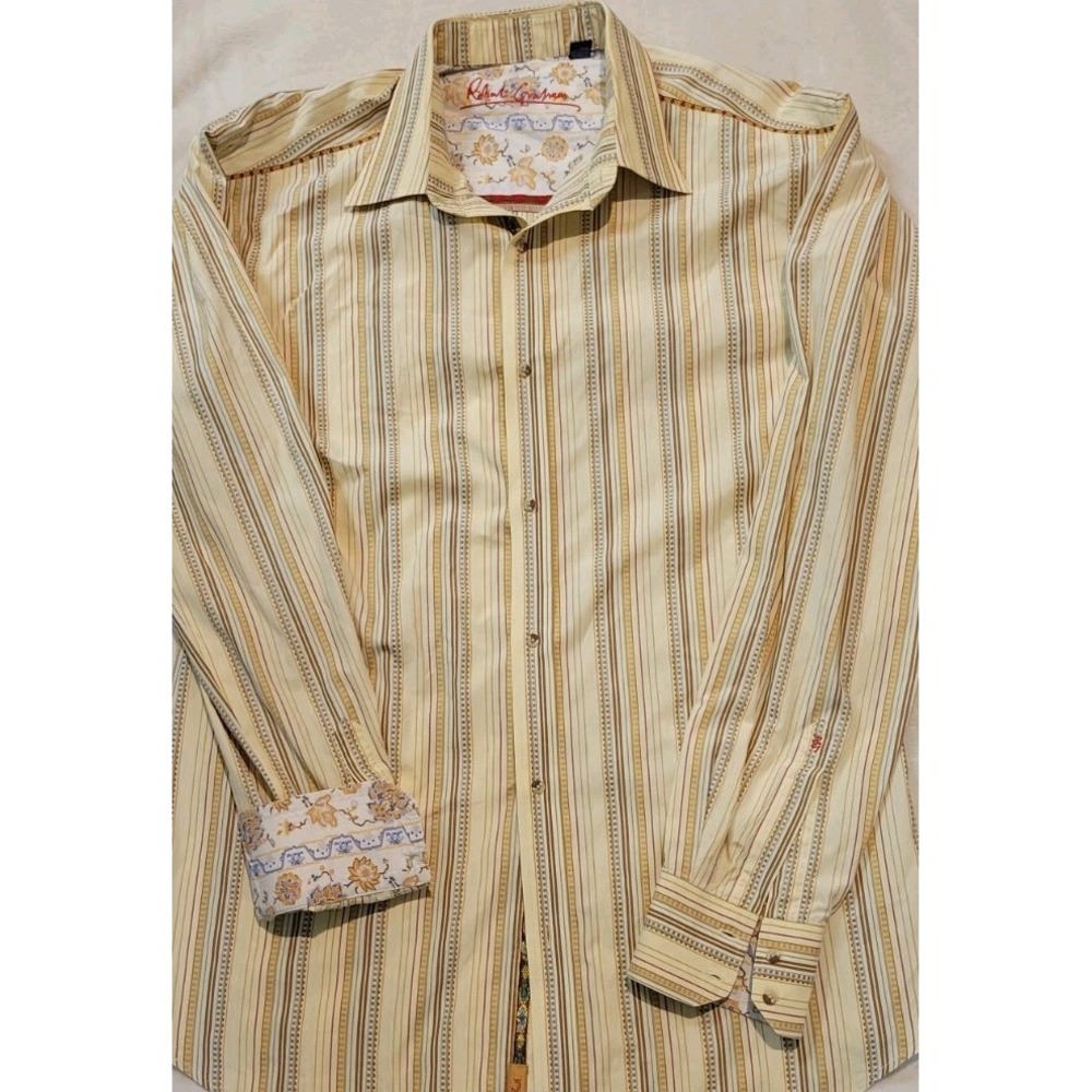 ROBERT GRAHAM MENS YELLOW STRIPED FLIP CUFF LONG SLEEVE BUTTONDOWN SIZE 2XLT - Picture 2 of 10
